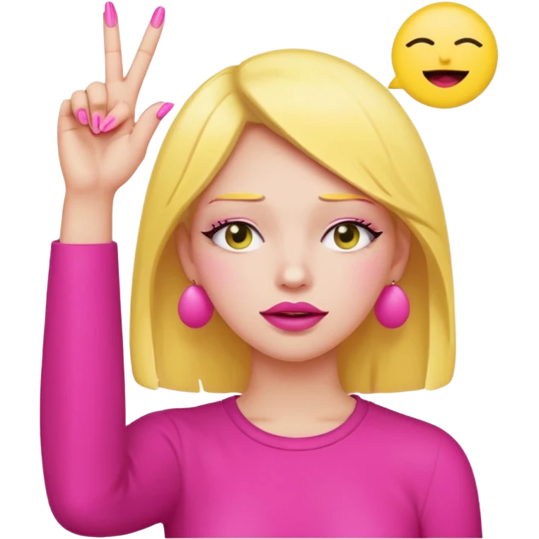 Yellow circle emoji exasperated and drumming fingers up the side of their head the eye is closed it is a side profile pink lipstick and pink nails emoji
