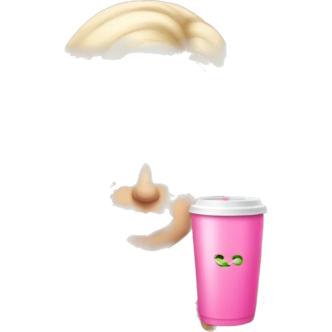blonde with green eyes pink lips drinking pink tumbler wearing a pink bow in long wavy blonde hair emoji