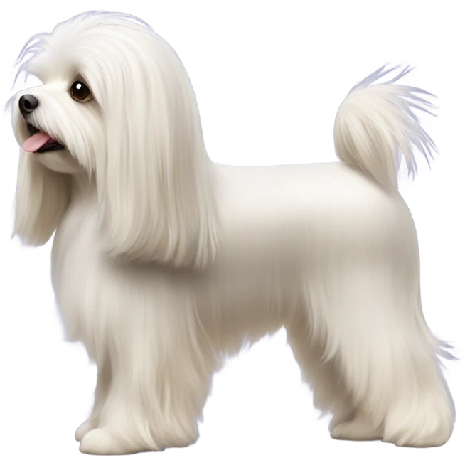 Side view of Havanese with long hair all the way down to the dogs feet at a dog show  emoji