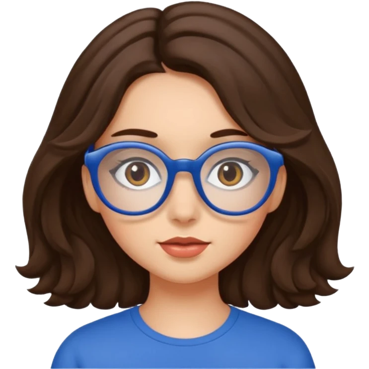 Fille brune cheveux ondulés yeux bleus lunettes emoji