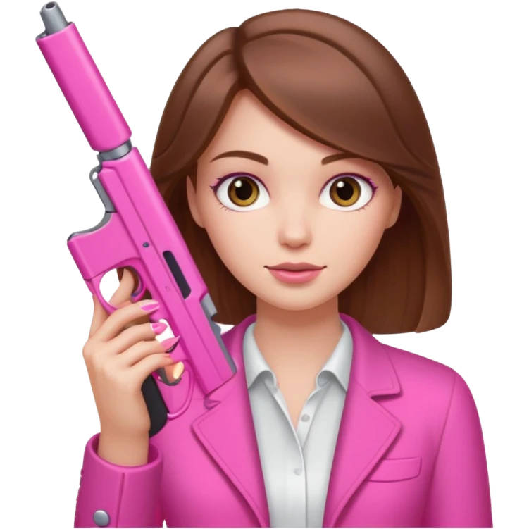 Brown Haired White Girl hand pink nails holding pink gun emoji