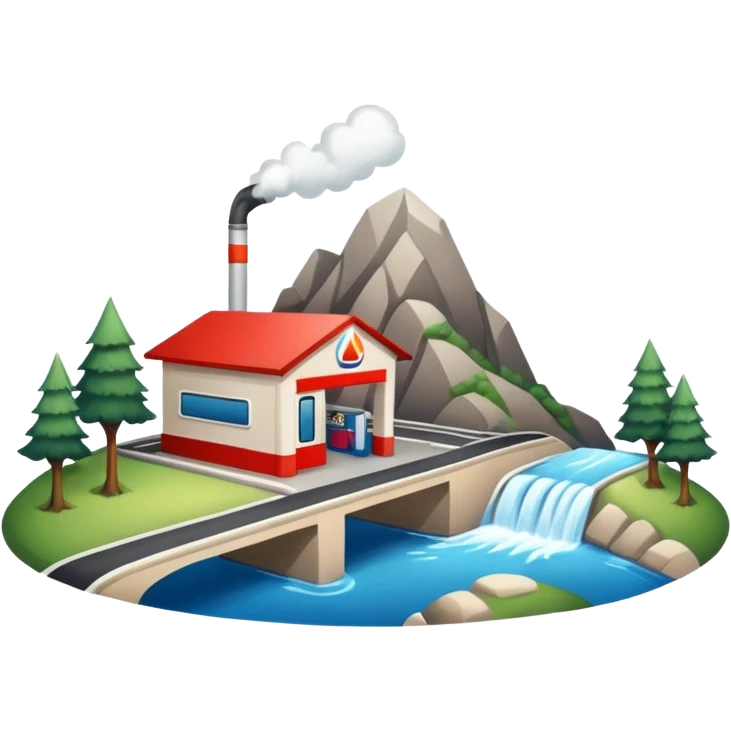 a road in a mountain with a river and a gas station emoji