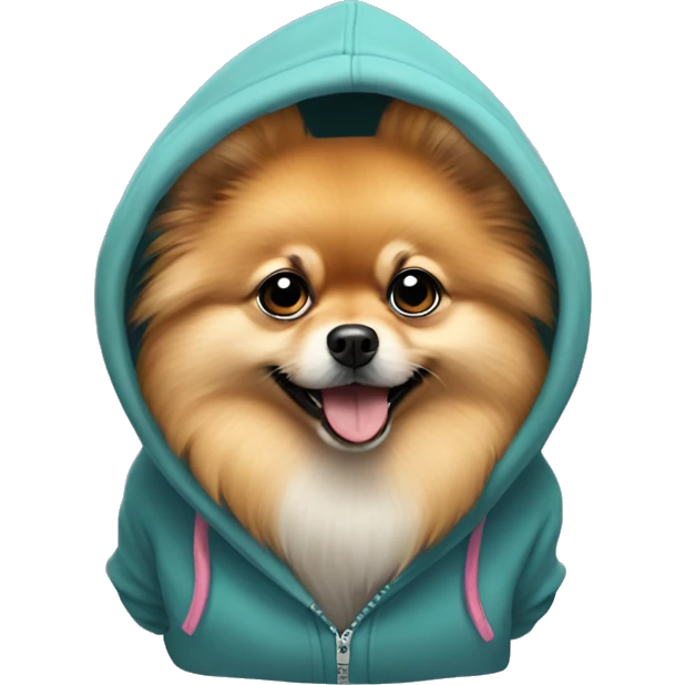 Pomeranian wearing a hoodie emoji