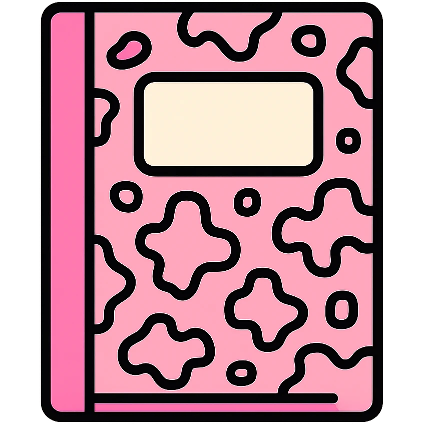 composition notebook with very light pink cover, classic marbled pattern, closed, simple icon style emoji
