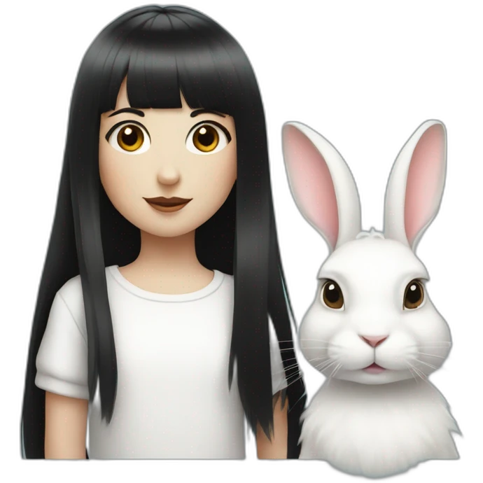 white rabbit with a little girl with black bangs emoji