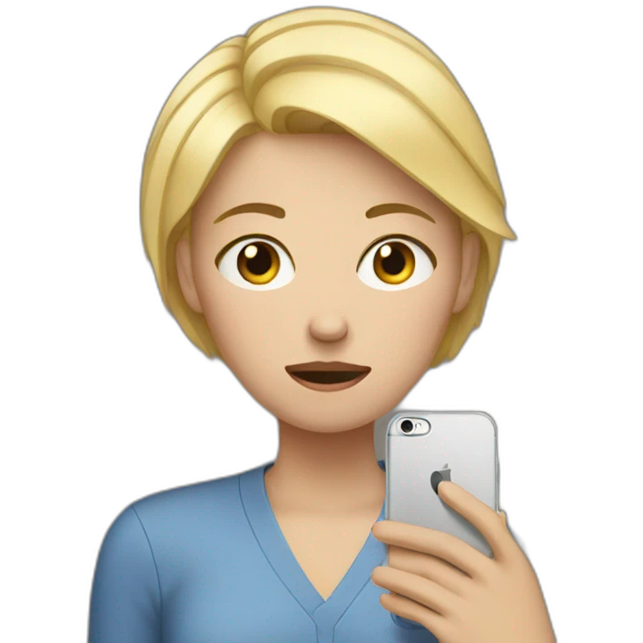 woman with short blonde hair who is sobbing and holding an iphone emoji