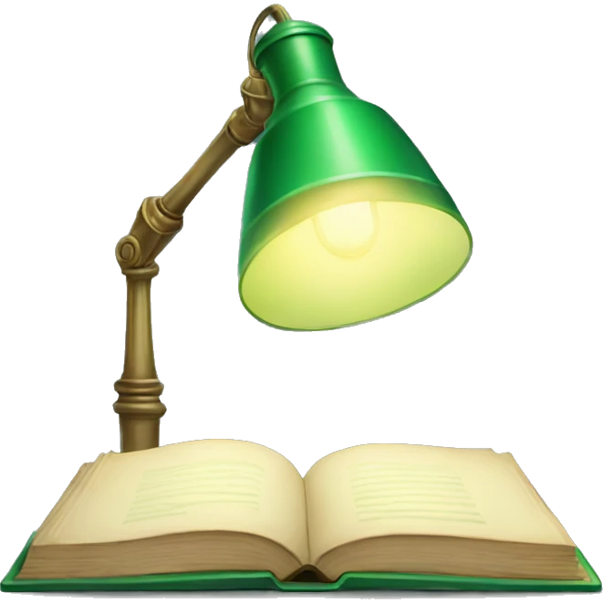 vintage green lamp with open book emoji