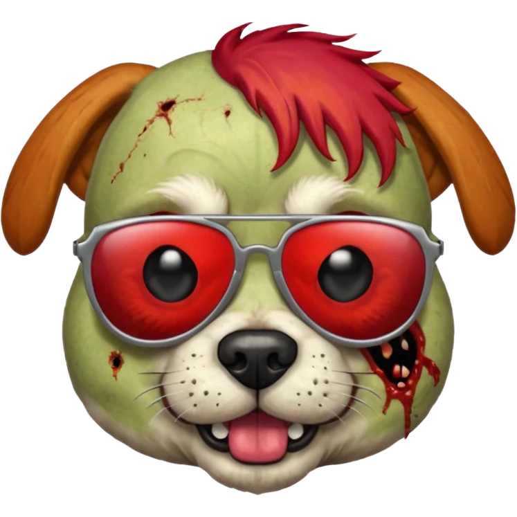 Zombie dog with red hair and sun glasses face emoji