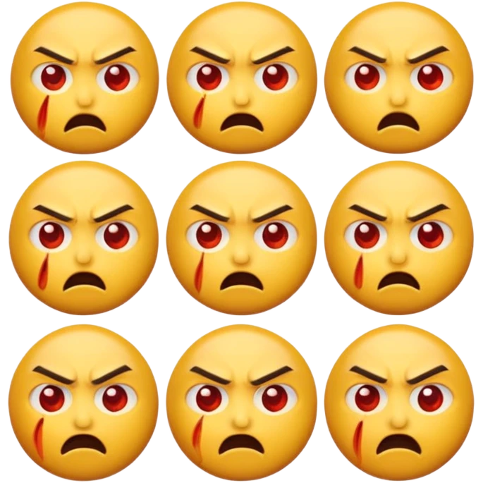 yellow emoji face, one eye twitching in fury, red cheeks, exaggerated angry expression emoji