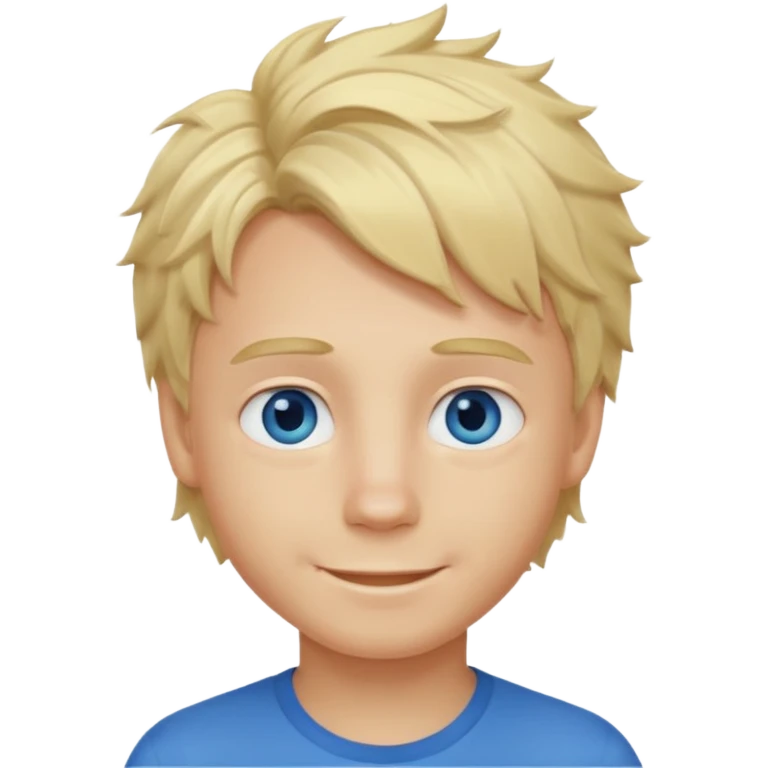 Emoji chlopak z blond włosami które będą rozsztrzepane i niebieskimi oczami uśmiechając się i większe wlosy emoji
