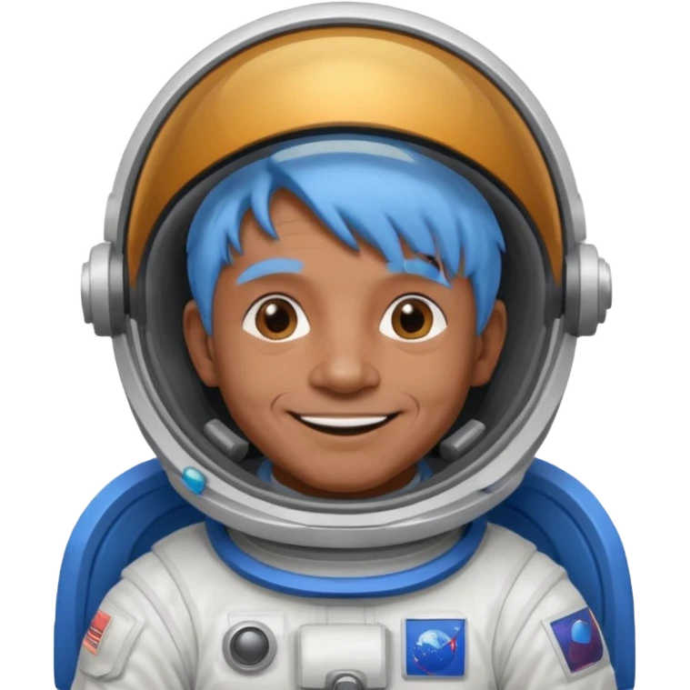 old man, brown skin astronaut with blue hair, smile emoji