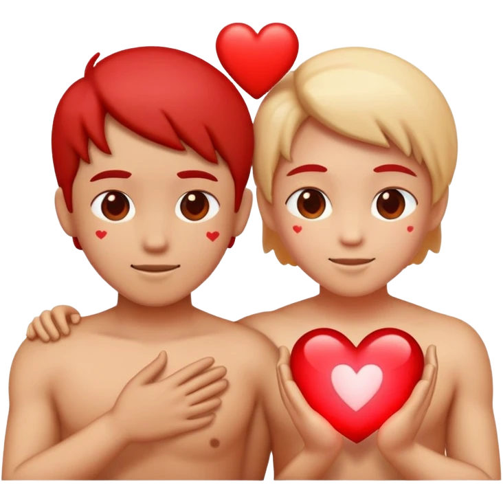 two characters connecting with heart symbol between them emoji