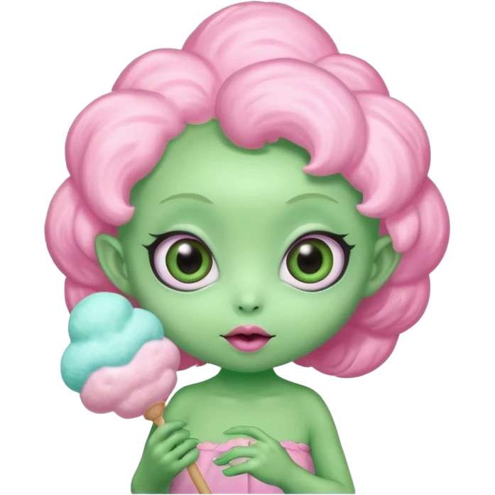 cute alien holding cotton candy emoji