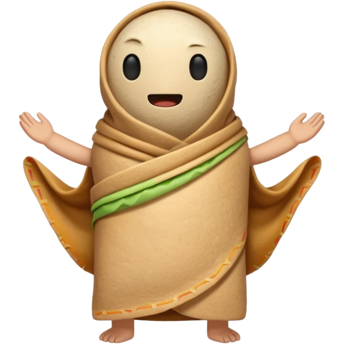 A burrito with arms and legs and no face emoji