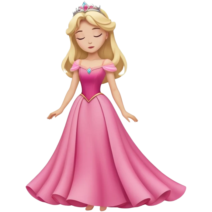 full body Sleeping Beauty Aurora with pink dress, blonde hair, minimal style emoji