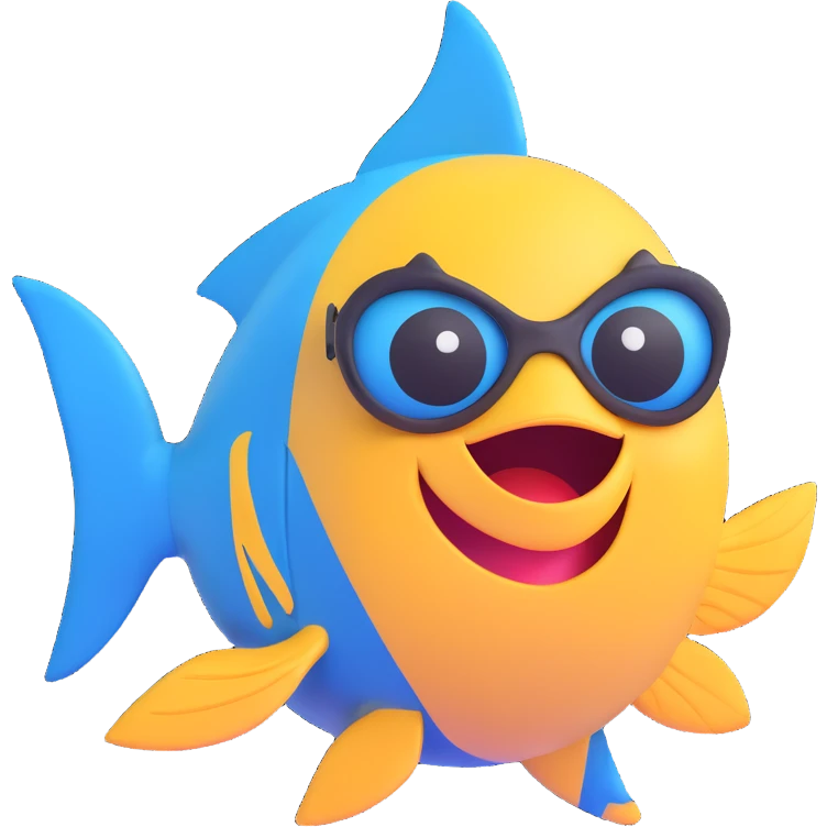 a fish dressed as Batman, 3D emoji style emoji