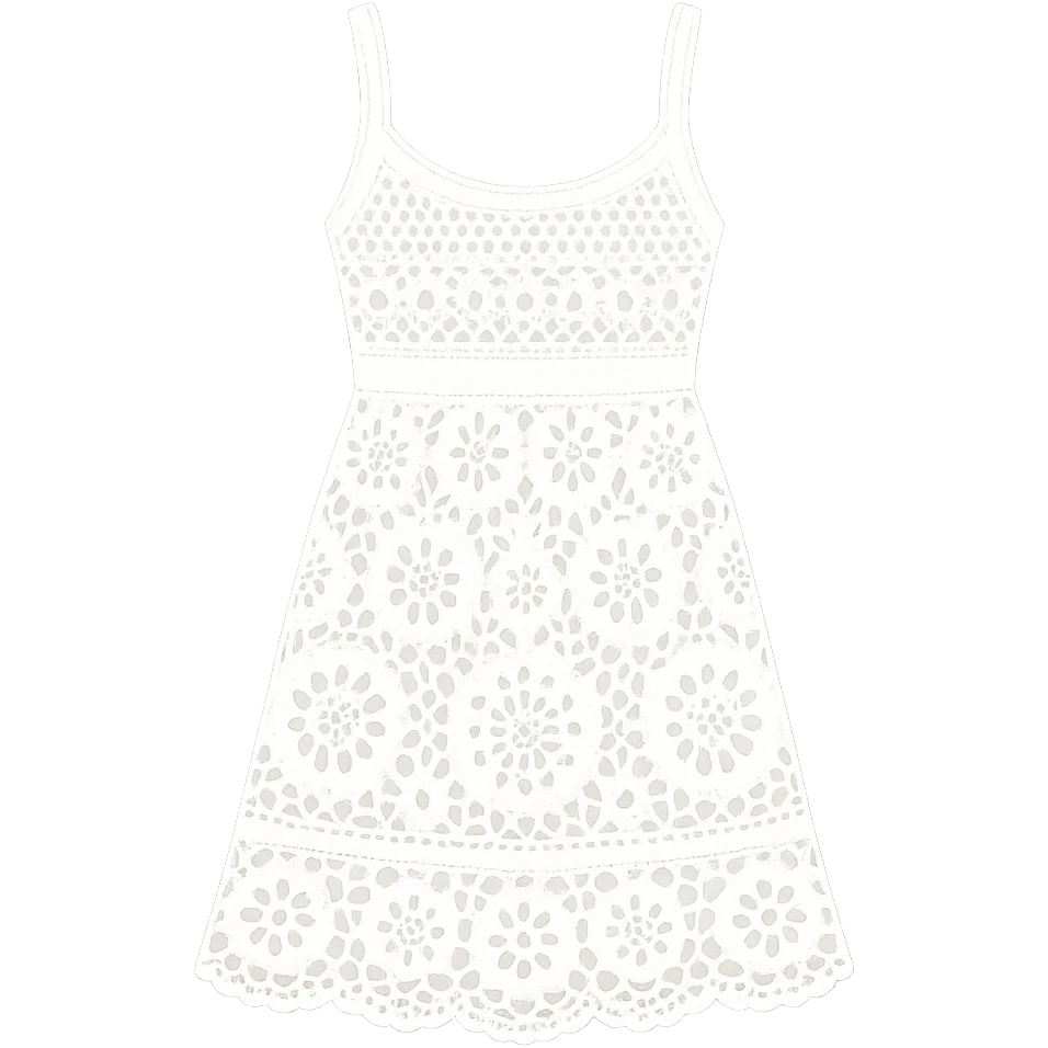 white crochet summer sundress, flat vector emoji