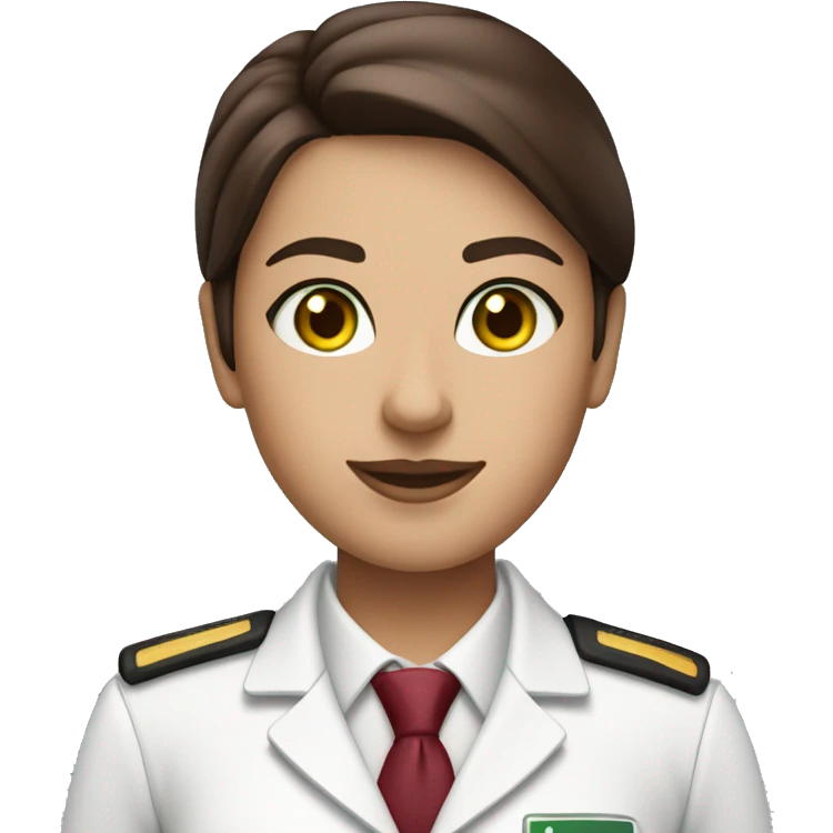 brunette green eyes cabin crew member in white shirt and burgundy uniform emoji