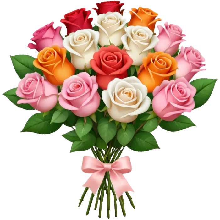 light pink Bouquet of red orange pink white roses in package emoji