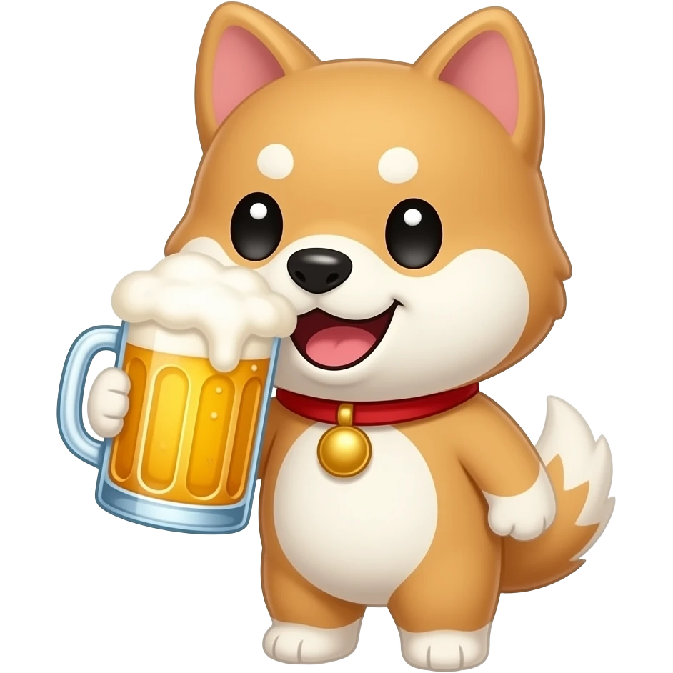 Hachiko dog in chibi cute animation standing while chugging beers emoji