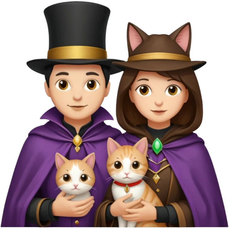 magician couple and their pet cat emoji