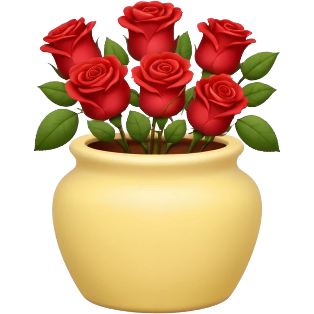 Pastel yellow ceramic pot, short and cylindrical, with red roses. emoji