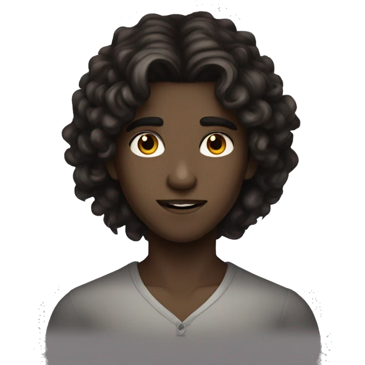 feminine boy with long curly dark brown hair and brown eyes vampire emoji