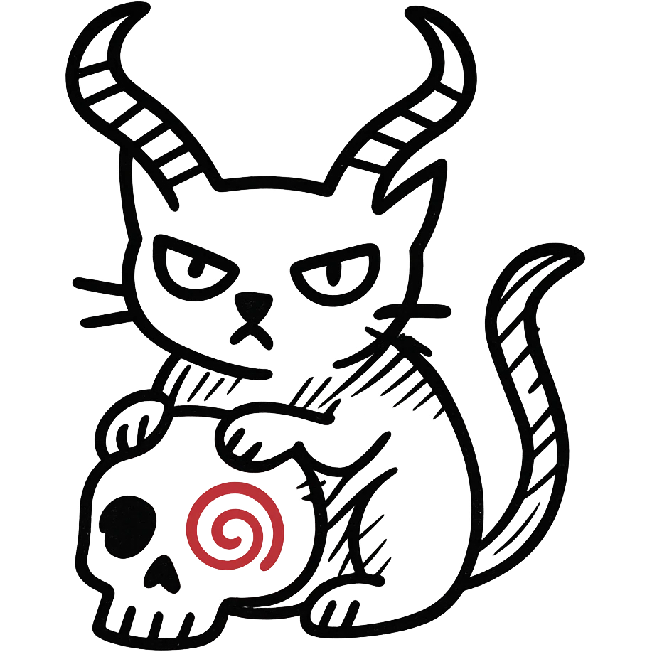 Add a red spiral to the cheek of the skull, keep the hand drawn style with dynamic outlines, no fill, preserve transparent background. emoji