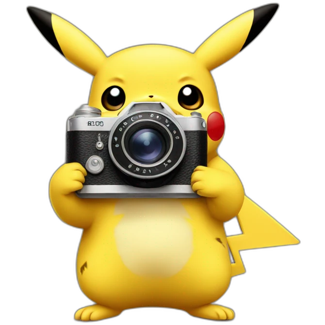 Pikachu holding a vintage camera emoji