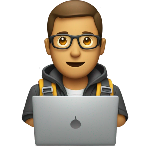 man with laptop and gear icon on the side emoji