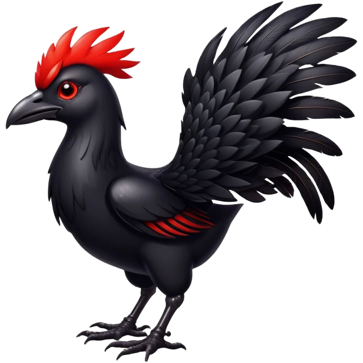 Black chocobo from Final Fantasy, sleek dark bird with red eyes emoji