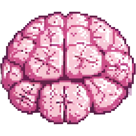 16-bit pixel art of a pink brain-shaped blob, smooth rounded brain texture, simple retro gaming style emoji