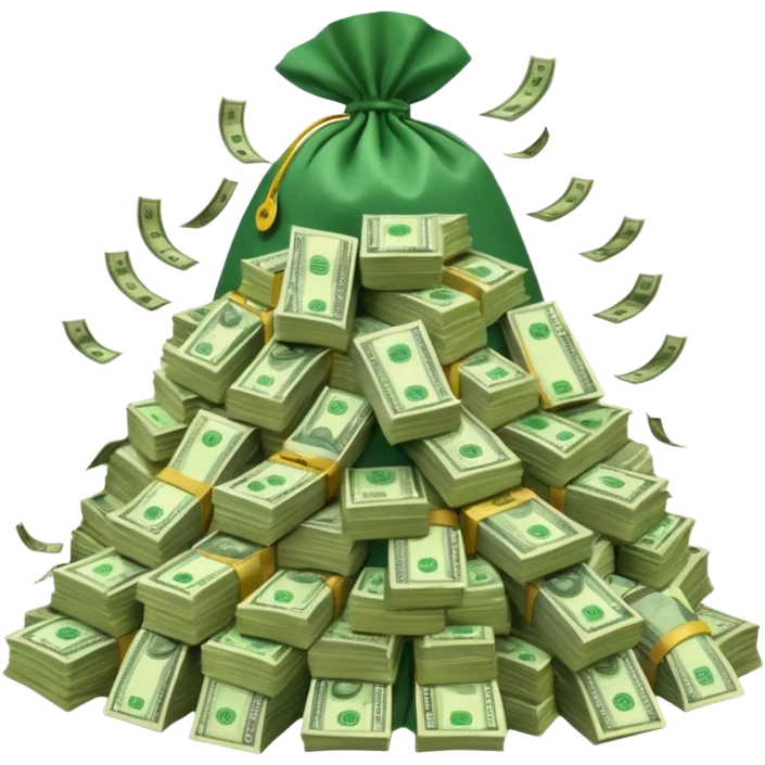 mountain of cash, with bags of money emoji