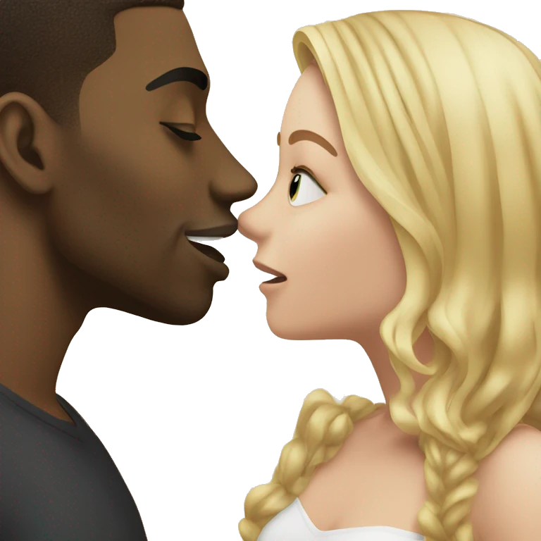 Blonde girl with Black guy  kissing emoji