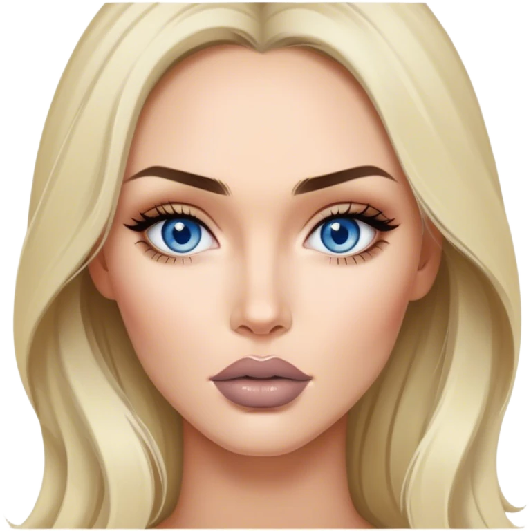 A blonde grey highlights Megan fox with blue grey eyes and nude lipstick on emoji