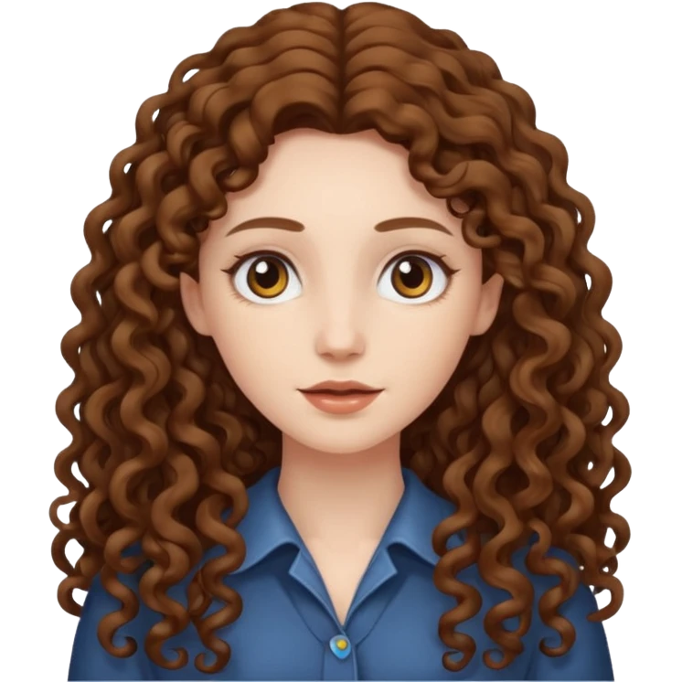 pale woman with brown curly very long hair, middle part emoji