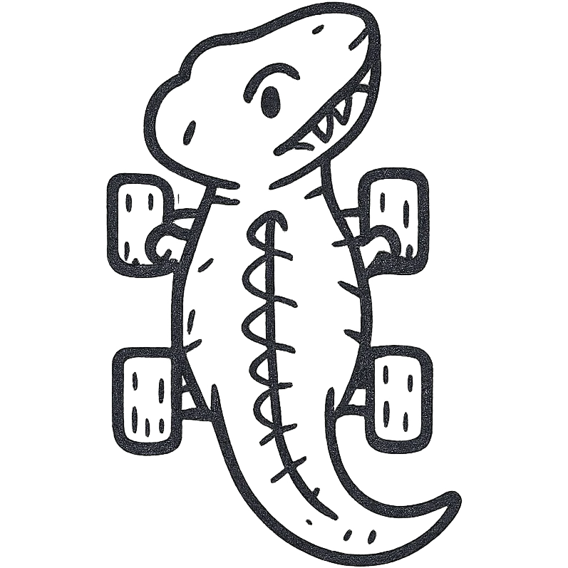 Top-down view of a T-Rex, stylized like a toy car or vehicle, detailed but simplified, positioned on a flat surface with clear outlines, resembling a miniature model or toy dinosaur seen directly from above, bright lighting, simple background, sharp focus emoji