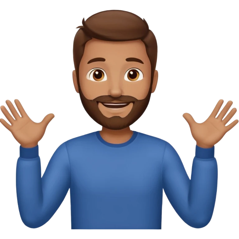 A man with brown hair and beard with his arms out straight waiting for a hug emoji