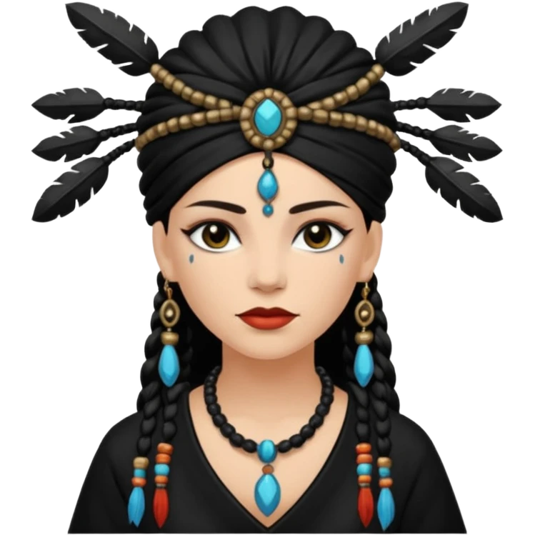 white shaman woman black clothes black accesories  emoji