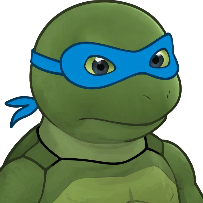 ninja turtle wearing blue eye mask with blue cake emoji