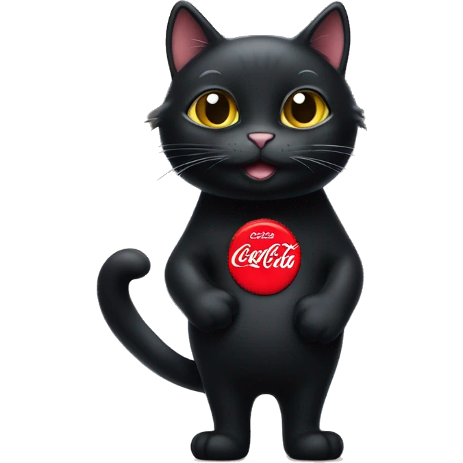 black cat with a Coca-Cola sticker around its belly emoji