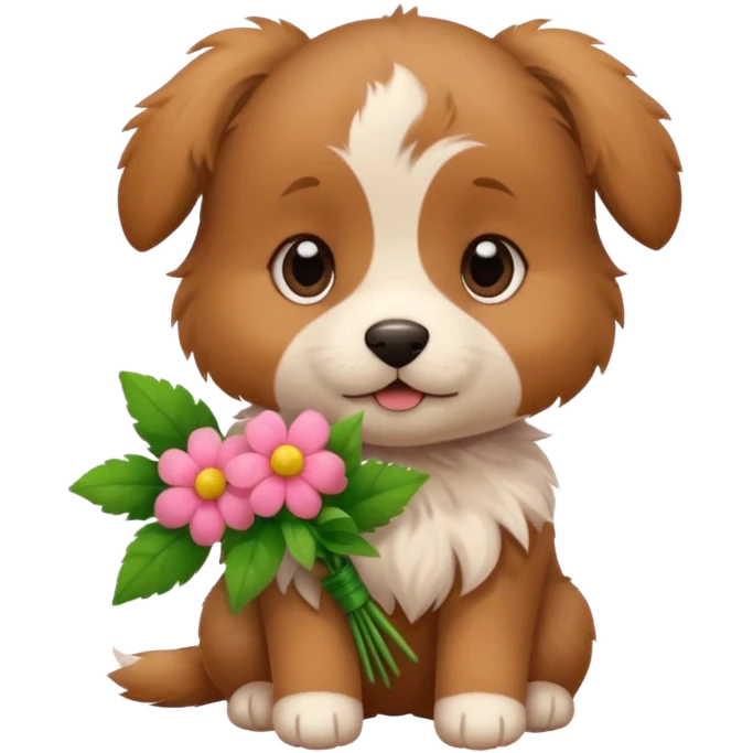 puppy holding flowers emoji