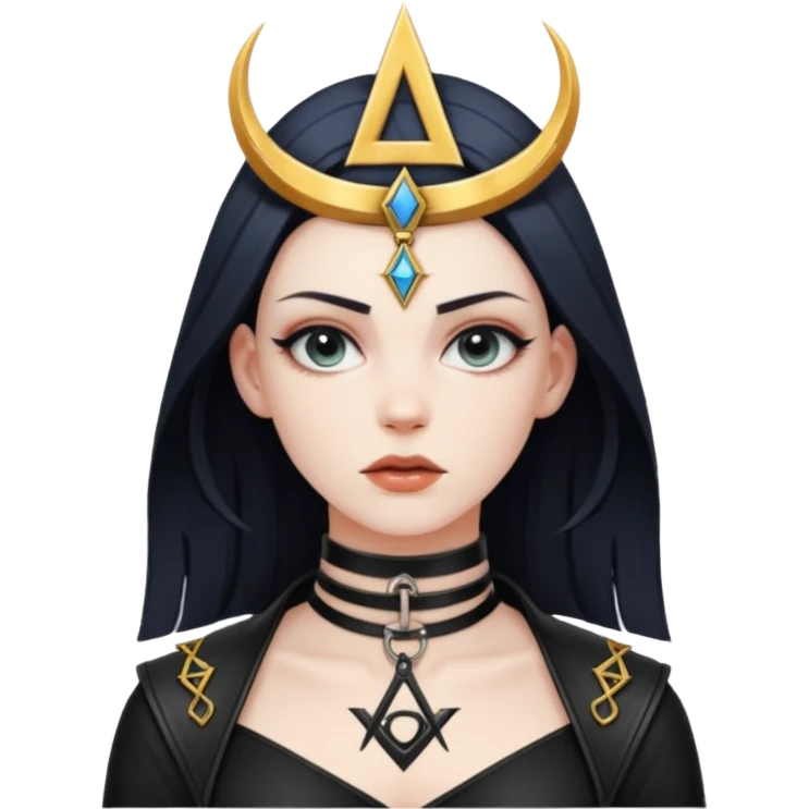 Leather choker with occult symbol on pale neck, dominance and devotion emoji