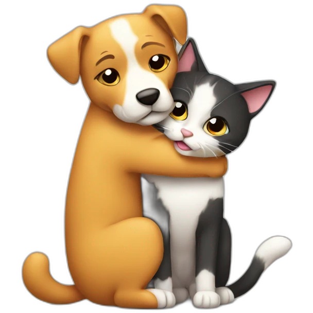 Hug between dog and cat cartoon emoji