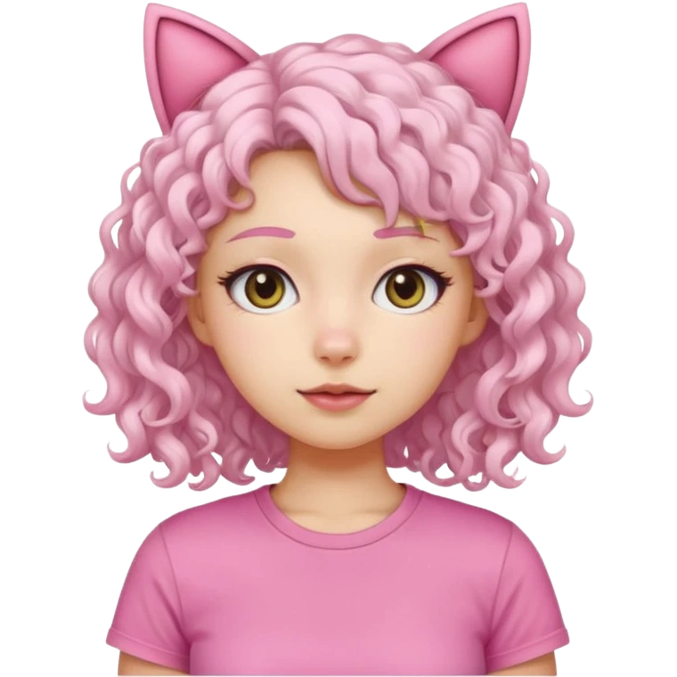 girl with white curly hair and cat ears wearing pink tshirt emoji