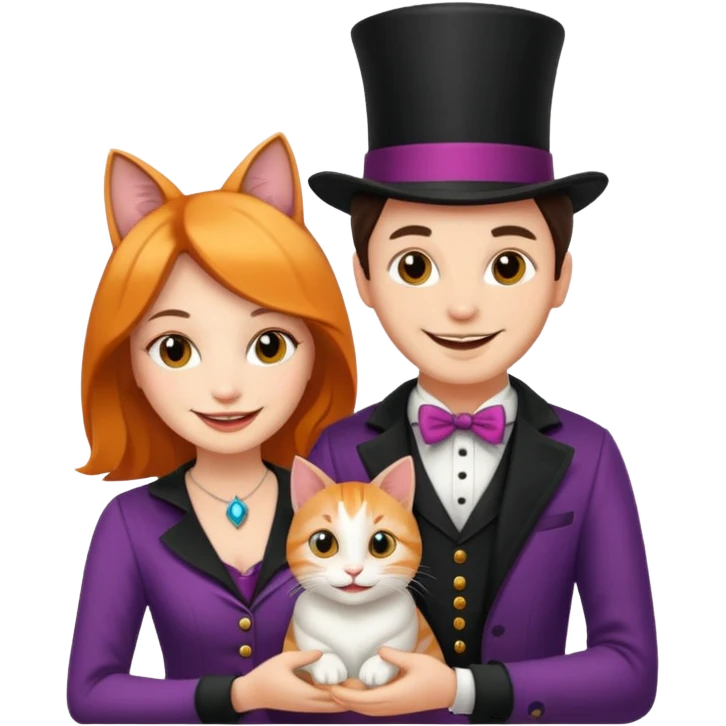 magician couple and their pet cat emoji