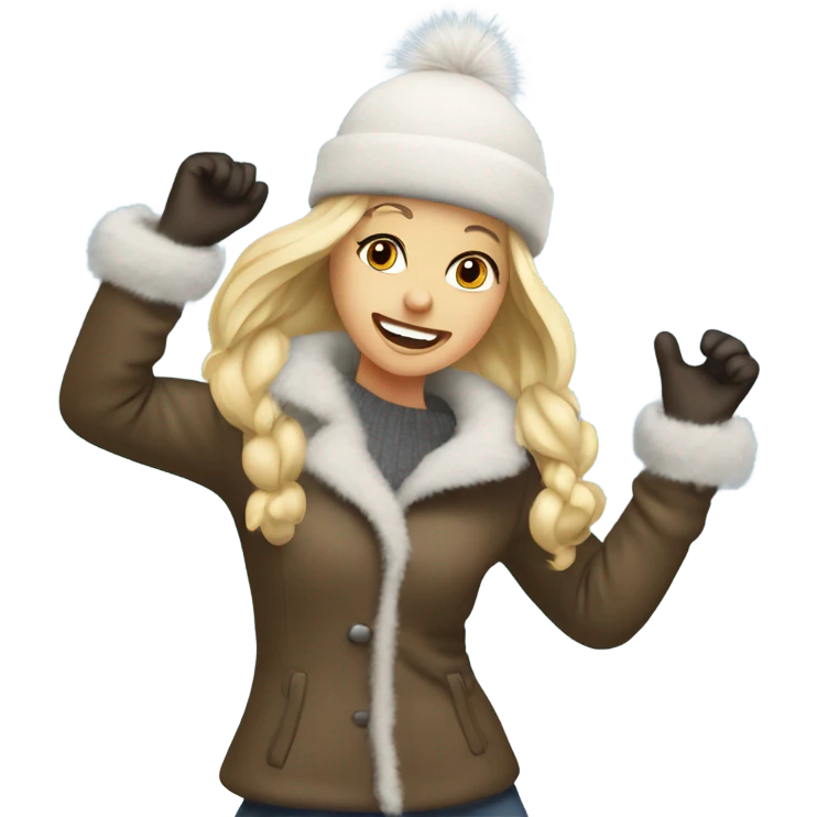 blonde girl in a fur hat dancing in the snow emoji