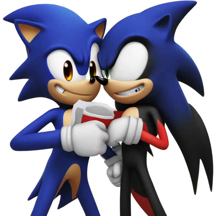 Sonic and shadow the hedgehog hugging emoji