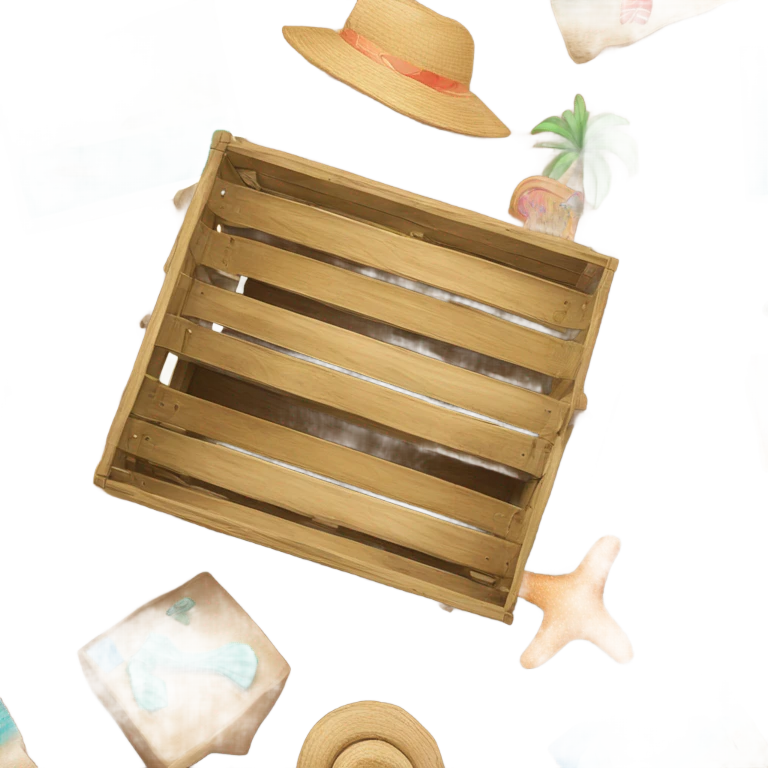 Crate with drawings of summer and bikinis inside emoji