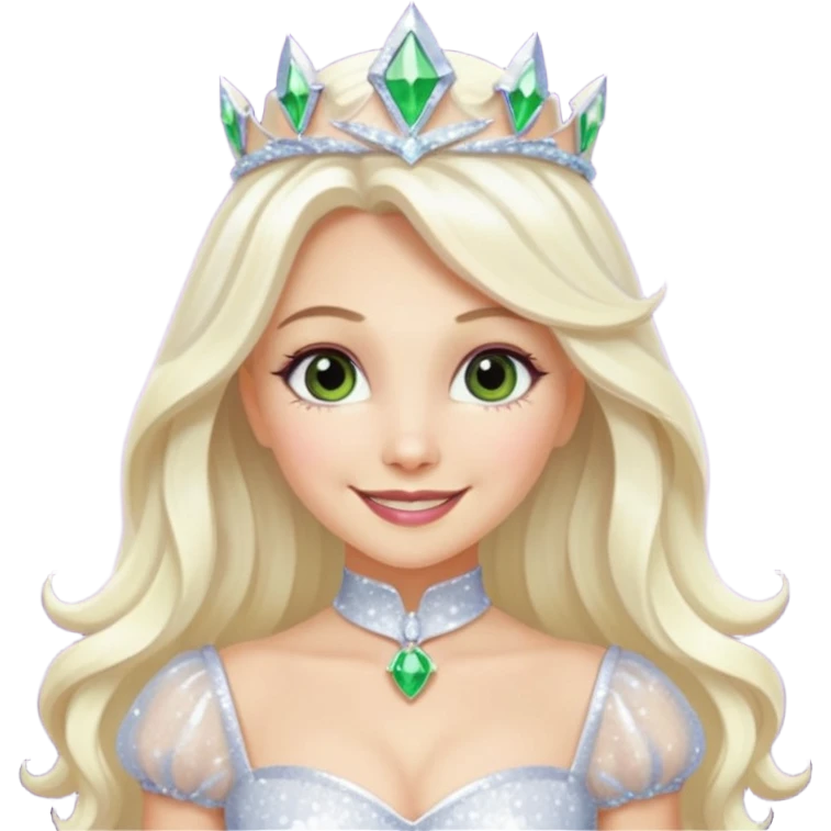 The Good Witch from Oz with long white blonde hair, white sequin outfit emoji